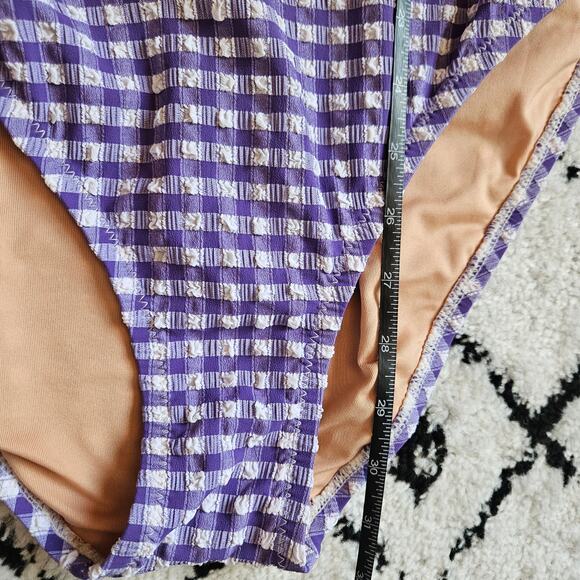 J.Crew Plunge One Piece Gingham Swimsuit Size 18 Purple & White Seersucker - Picture 13 of 14